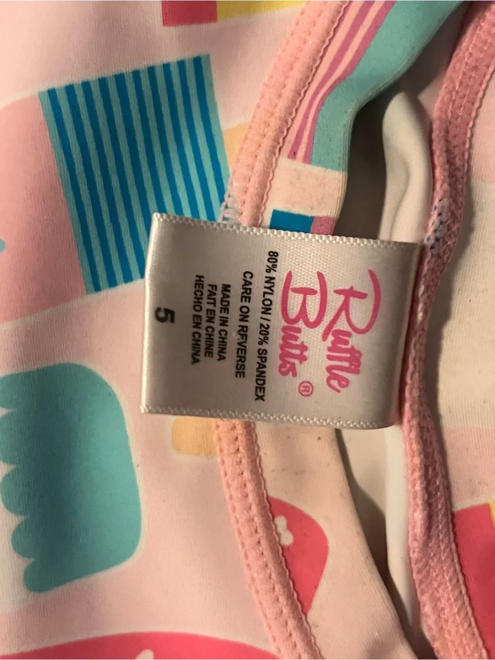 Ruffle Butts Pink Multi Popsicle Print Ruffle Hem Swim Top